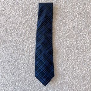 Burberry navy blue plaid tie. 100% silk. Made in England.